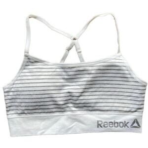 Reebok Seamless Bralette White Gray Striped Girls Size Large 12-14 NWOT